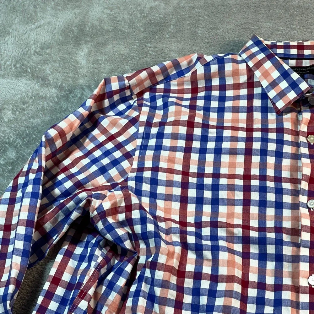 Banana Republic Classic‎ Fit Button Down Shirt Plaid Non Iron XL Men's Red Blue